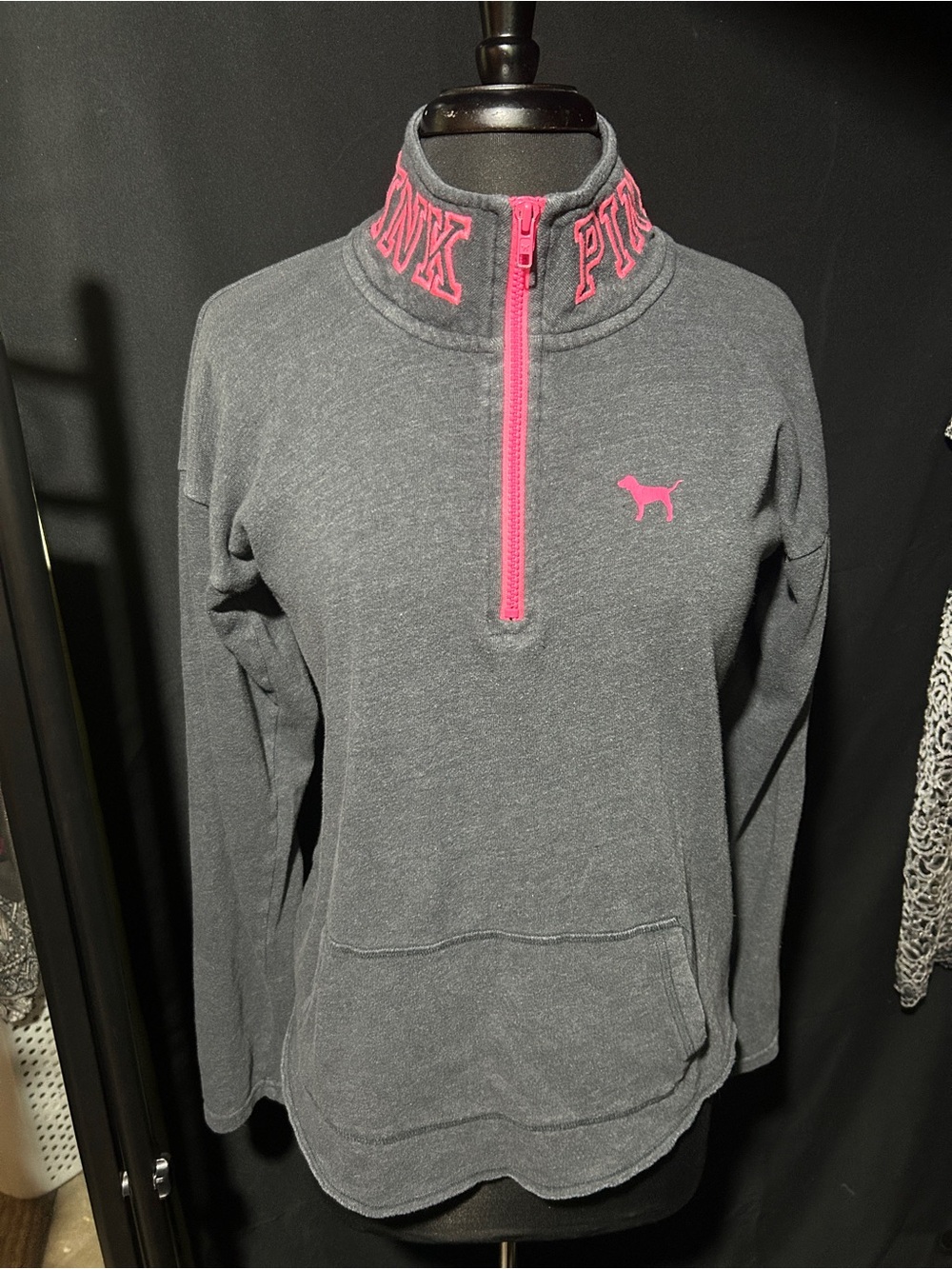 Victoria's Secret PINK Gray and Pink Quarter Zip Collar Sweatshirt